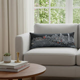 14" X 35" Dark Gray And White Chicago Nighttime Skyline Lumbar Decorative Pillow