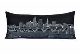 14" X 35" Dark Gray And White Cleveland Nighttime Skyline Lumbar Decorative Pillow