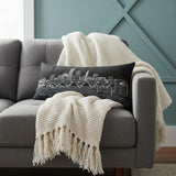 14" X 35" Dark Gray And White Cleveland Nighttime Skyline Lumbar Decorative Pillow