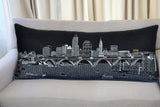 14" X 35" Dark Gray And White Cleveland Nighttime Skyline Lumbar Decorative Pillow