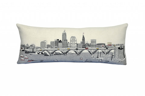 14" X 35" Cream Cleveland Daylight Skyline Lumbar Decorative Pillow
