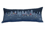 14" X 35" Dark Gray And White Dallas Nighttime Skyline Lumbar Decorative Pillow