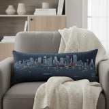 14" X 35" Dark Gray And White Dallas Nighttime Skyline Lumbar Decorative Pillow