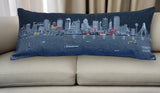 14" X 35" Dark Gray And White Dallas Nighttime Skyline Lumbar Decorative Pillow