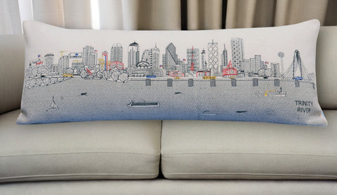 14" X 35" Cream Dallas Daylight Skyline Lumbar Decorative Pillow