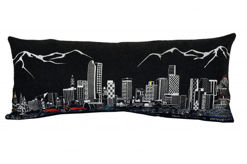 14" X 35" Dark Gray And White Denver Nighttime Skyline Lumbar Decorative Pillow