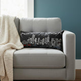 14" X 35" Dark Gray And White Denver Nighttime Skyline Lumbar Decorative Pillow