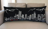 14" X 35" Dark Gray And White Denver Nighttime Skyline Lumbar Decorative Pillow