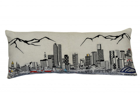 14" X 35" Cream Denver Daylight Skyline Lumbar Decorative Pillow