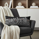 14" X 35" Dark Gray And White Detroit Nighttime Skyline Lumbar Decorative Pillow