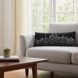14" X 35" Dark Gray And White Frankfurt Nighttime Skyline Lumbar Decorative Pillow