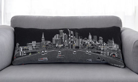 14" X 35" Black Gray and White Hometown Pride Wool Lumbar Throw Pillow