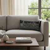 14" X 35" Dark Gray And White Hong Kong Nighttime Skyline Lumbar Decorative Pillow