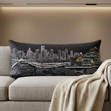 14" X 35" Dark Gray And White Houston Nighttime Skyline Lumbar Decorative Pillow