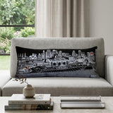 14" X 35" Dark Gray And White Lumbar Kansas City Nighttime Skyline Lumbar Decorative Pillow