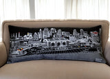 14" X 35" Black Gray and White Hometown Pride Wool Lumbar Throw Pillow