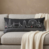 14" X 35" Dark Gray And White London Nighttime Skyline Lumbar Decorative Pillow