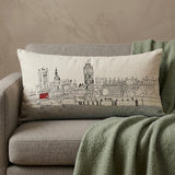 14" X 35" Cream London  Daylight Skyline Lumbar Decorative Pillow