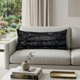 14" X 35" Dark Gray And White Los Gatos Nighttime Skyline Lumbar Decorative Pillow