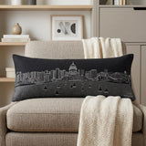 14" X 35" Dark Gray And White Madison Nighttime Skyline Lumbar Decorative Pillow