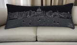 14" X 35" Dark Gray And White Madison Nighttime Skyline Lumbar Decorative Pillow