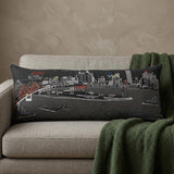 14" X 35" Dark Gray And White Memphis Nighttime Skyline Lumbar Decorative Pillow