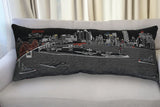 14" X 35" Dark Gray And White Memphis Nighttime Skyline Lumbar Decorative Pillow