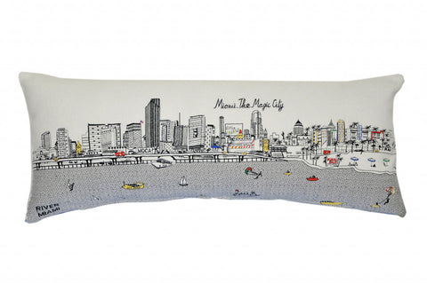14" X 35" Cream Miami Daylight Skyline Lumbar Decorative Pillow
