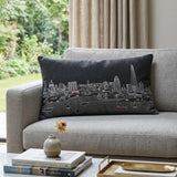 14" X 35" Dark Gray And White Milwaukee Nighttime Skyline Lumbar Decorative Pillow