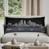 14" X 35" Dark Gray And White Minneapolis Nighttime Skyline Lumbar Decorative Pillow