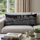 14" X 35" Dark Gray And White Nashville Nighttime Skyline Lumbar Decorative Pillow