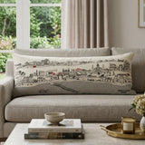 14" X 35" Cream New Orleans Daylight Skyline Lumbar Decorative Pillow