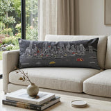 14" X 35" Dark Gray And White NYC Nighttime Skyline Lumbar Decorative Pillow