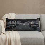 14" X 35" Dark Gray And White Paris Nighttime Skyline Lumbar Decorative Pillow