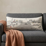 14" X 35" Cream Paris Daylight Skyline Lumbar Decorative Pillow