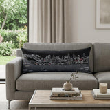 14" X 35" Dark Gray And White Philadelphia Nighttime Skyline Lumbar Decorative Pillow