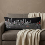 14" X 35" Dark Gray And White San Diego Nighttime Skyline Lumbar Decorative Pillow