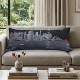 14" X 35" Dark Gray And White San Francisco Nighttime Skyline Lumbar Decorative Pillow