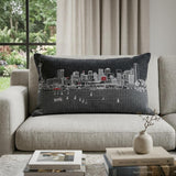 14" X 35" Dark Gray And White Seattle Nighttime Skyline Lumbar Decorative Pillow