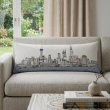 14" X 35" Cream Shanghai Daylight Skyline Lumbar Decorative Pillow