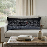 14" X 35" Dark Gray And White St Michael's Nighttime Skyline Lumbar Decorative Pillow