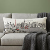 14" X 35" Cream Tokyo Daylight Skyline Lumbar Decorative Pillow