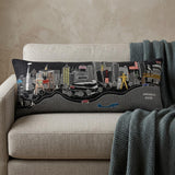 14" X 35" Dark Gray And White Tulsa Nighttime Skyline Lumbar Decorative Pillow