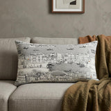 14" X 35" Cream Venice Daylight Skyline Lumbar Decorative Pillow