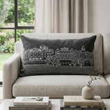 14" X 35" Dark Gray And White Washington DC Nighttime Skyline Lumbar Decorative Pillow