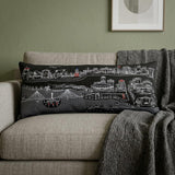 14" X 35" Dark Gray And White Wichita Nighttime Skyline Lumbar Decorative Pillow