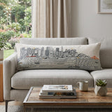14" X 35" Cream San Francisco Daylight Skyline Lumbar Decorative Pillow