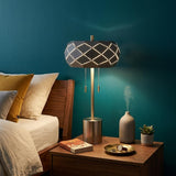 28" Silver Metal Table Lamp With Geometric Laser Cut Metal Shade
