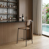 25" Brown And Black Solid Wood And Iron Low Back Bar Height Bar Chair