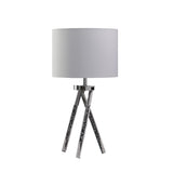 26" Silver and LED Acrylic Tripod Table Lamp With White Shade